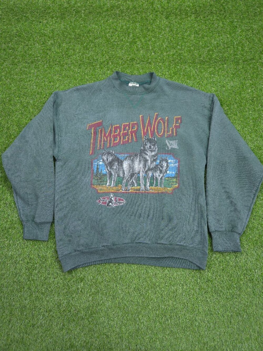 Vintage Timber Wolf Sweatshirt Mens Large Green Canis Lupus Spirit Lake Sweater